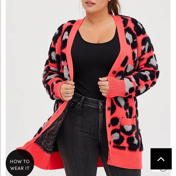 BUTTON FRONT CARDIGAN SWEATER - LEOPARD - Picture 5 of 6
